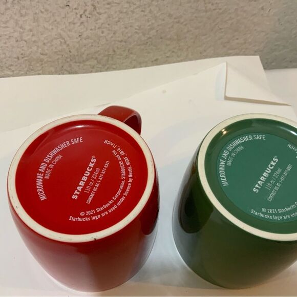 2 Starbucks Coffee Mugs -Ceramic 2021 Red Green Classic  Siren Logo, 11 Oz - Picture 5 of 8